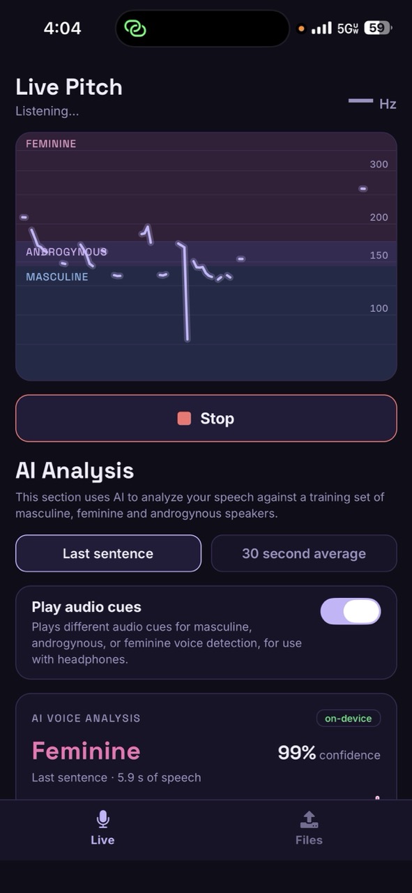 Live pitch chart in Genderwave